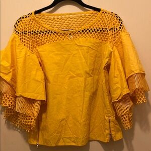 Yellow Women's Top with Mesh Details